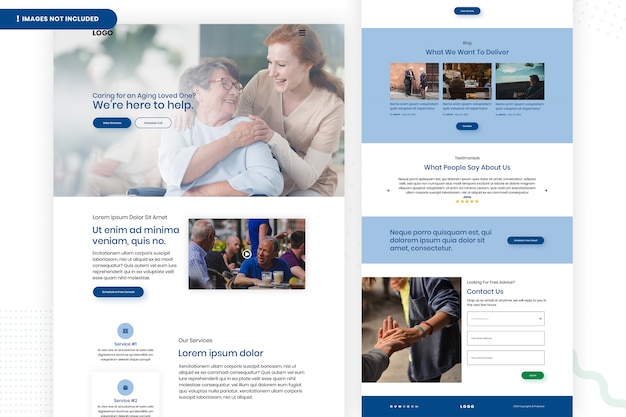 Modelo de página da web de pessoas idosas de cuidados