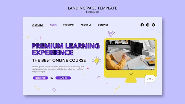 PSD modelo de página de destino de aula online
