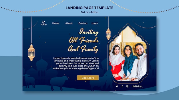 PSD modelo de página de destino de design eid al-adha