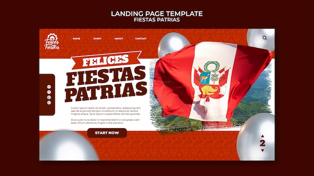 PSD modelo de página de destino de festas patrias com design de balões