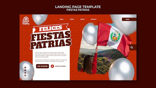 PSD modelo de página de destino de festas patrias com design de balões