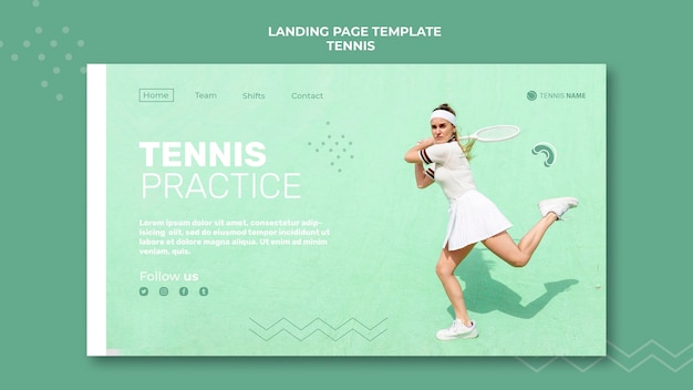 PSD modelo de página de destino de prática de tênis