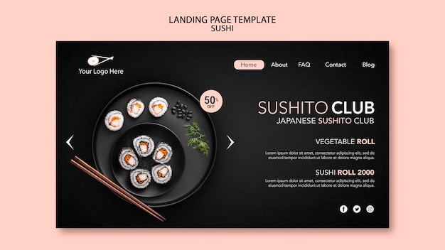 PSD modelo de página de destino de restaurante de sushi