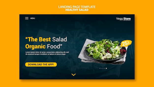 Modelo de página de destino de salada saudável