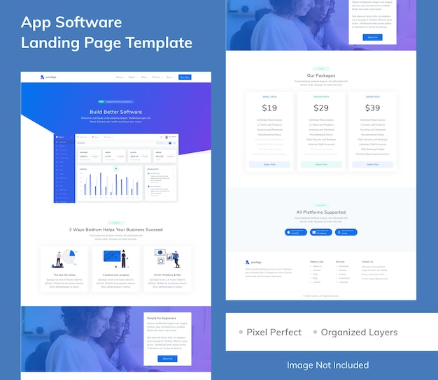 PSD modelo de página de destino de software de aplicativo