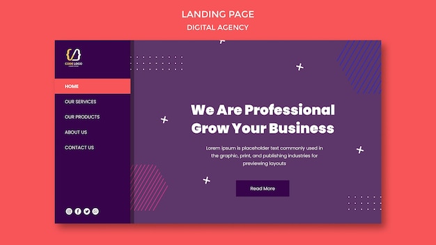 PSD modelo de página de destino de soluções de agência digital