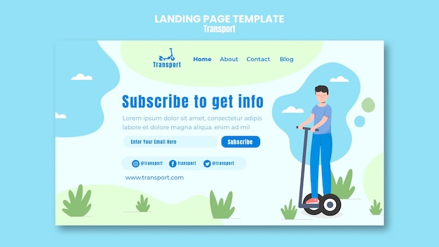 PSD modelo de página de destino de transporte de scooter