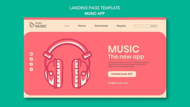 PSD modelo de página de destino do aplicativo de música