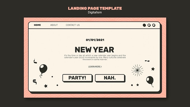 PSD modelo de página de destino do conceito de ano novo