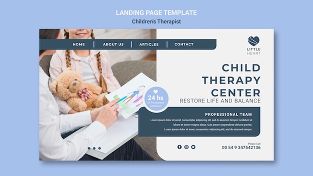 PSD modelo de página de destino do conceito de terapeuta infantil