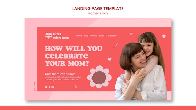 PSD modelo de página de destino do dia das mães de design plano