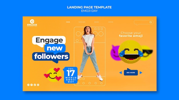 PSD modelo de página de destino do dia de emoji