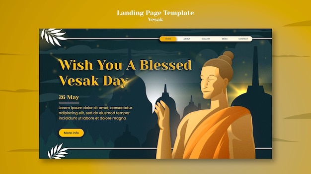 PSD modelo de página de destino do dia de vesak com estátua meditativa