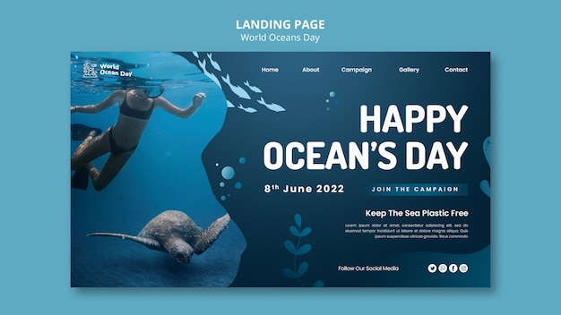 Modelo de página de destino do dia mundial do oceano