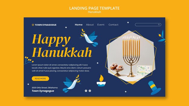 PSD modelo de página de destino festiva de hanukkah