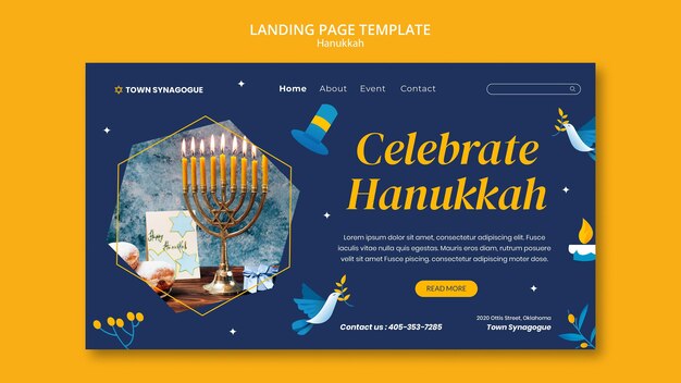 PSD modelo de página de destino festiva de hanukkah