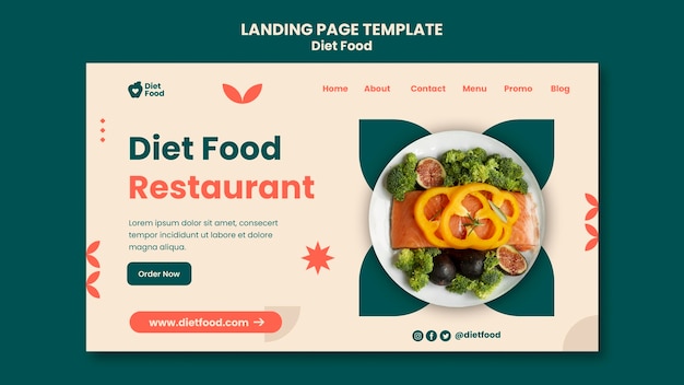 Modelo de página de destino para alimentos diet