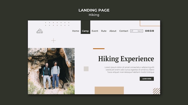 PSD modelo de página de destino para caminhadas na natureza