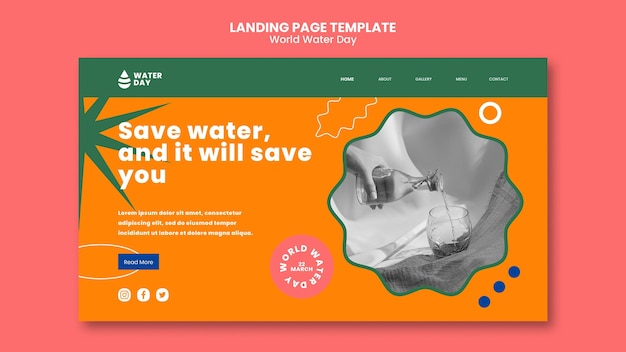 PSD modelo de página de destino para celebração do dia mundial da água