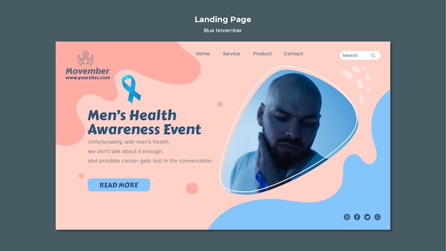 PSD modelo de página de destino para conscientização do câncer de próstata com detalhes coloridos