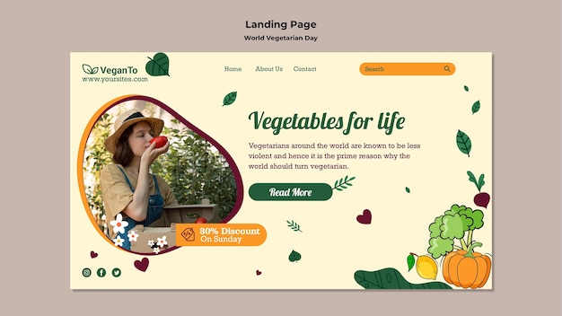 Modelo de página de destino para o dia vegetariano mundial