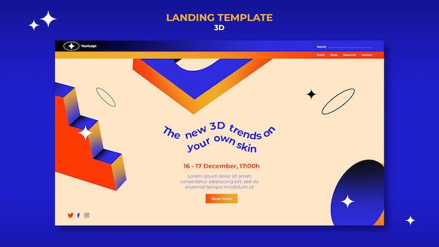 Modelo de página de destino para tendências 3D