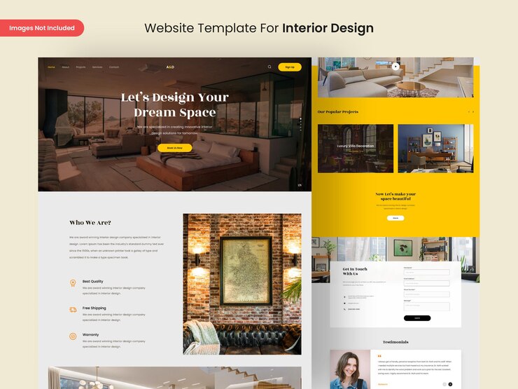 PSD modelo de página de site de design de interiores