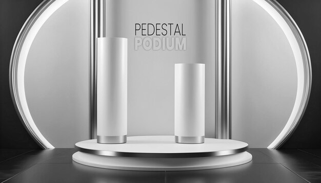 PSD modelo de palco de pódio de pedestal 3d decoração de fita metálica em fundo de estúdio para cosméticos