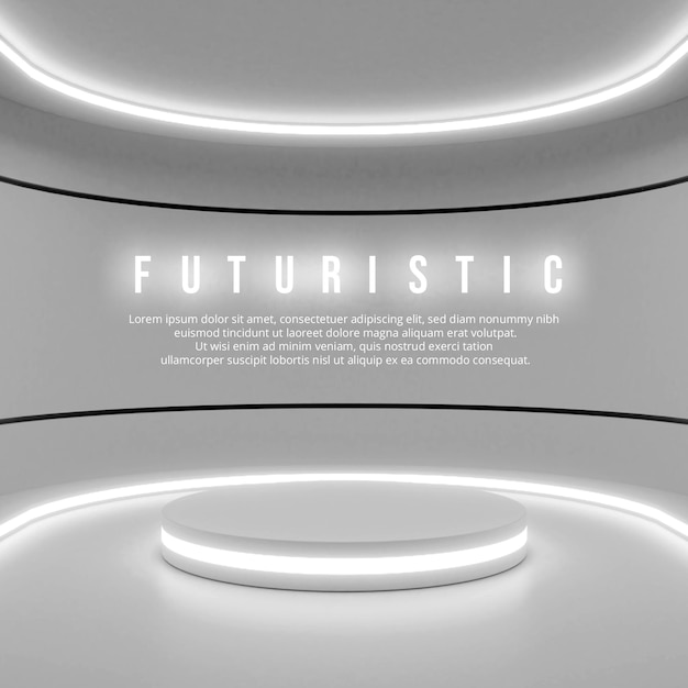 PSD modelo de palco de pódio futurista de néon, renderização em 3d
