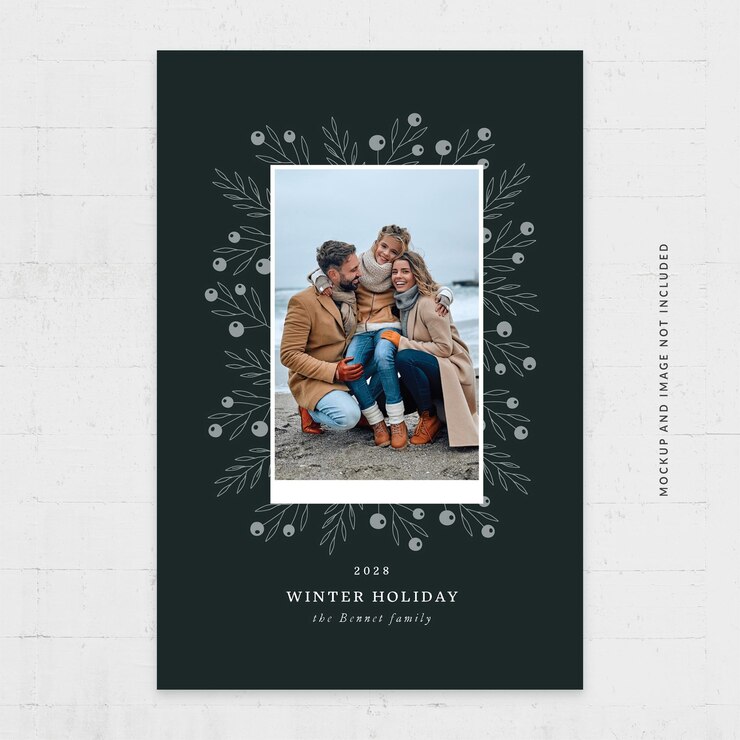 PSD modelo de panfleto de cartão com foto de família de inverno 4x6 em psd v1