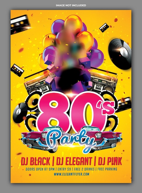 PSD modelo de panfleto de festa dos anos 80