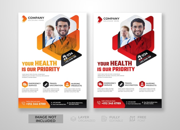 Modelo de panfleto de médicos de saúde criativo e moderno