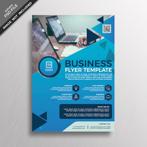 PSD modelo de panfleto de negócio azul criativo