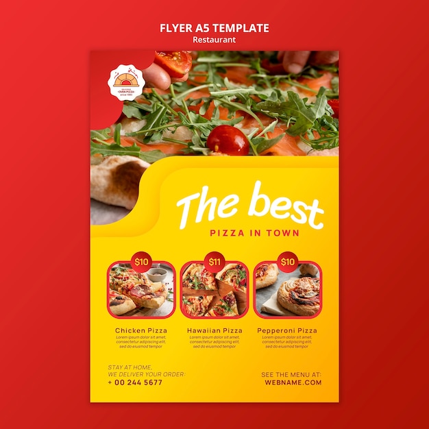 Modelo de panfleto de pizzaria de comida deliciosa