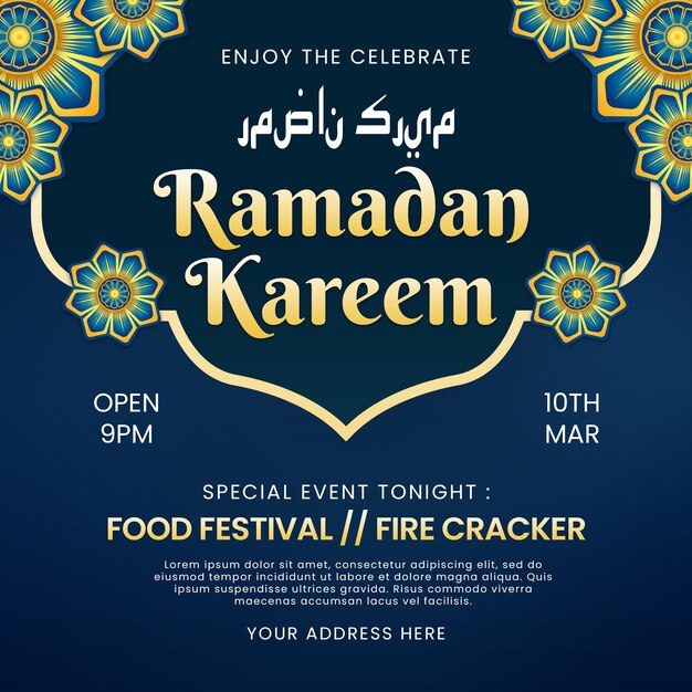 PSD modelo de panfleto ou cartaz da praça ramadan kareem