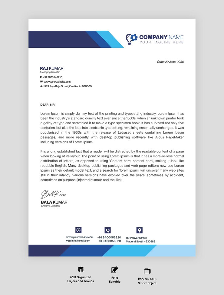 PSD modelo de papel de carta da empresa psd
