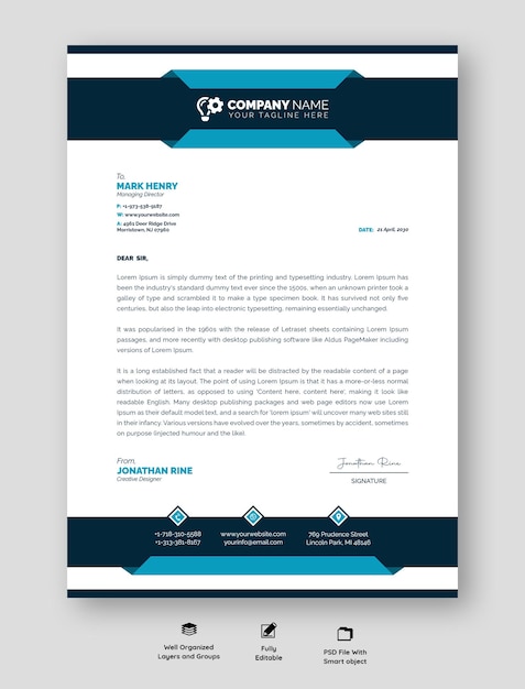 Modelo de papel de carta para empresas e empresas modernas