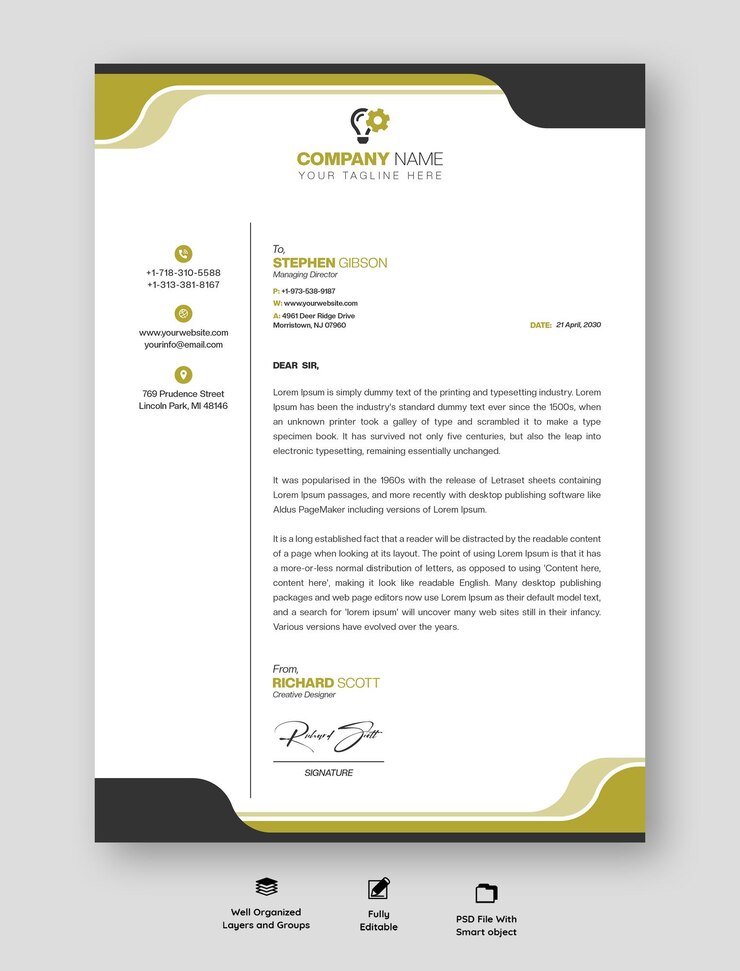 PSD modelo de papel de carta para empresas e empresas modernas