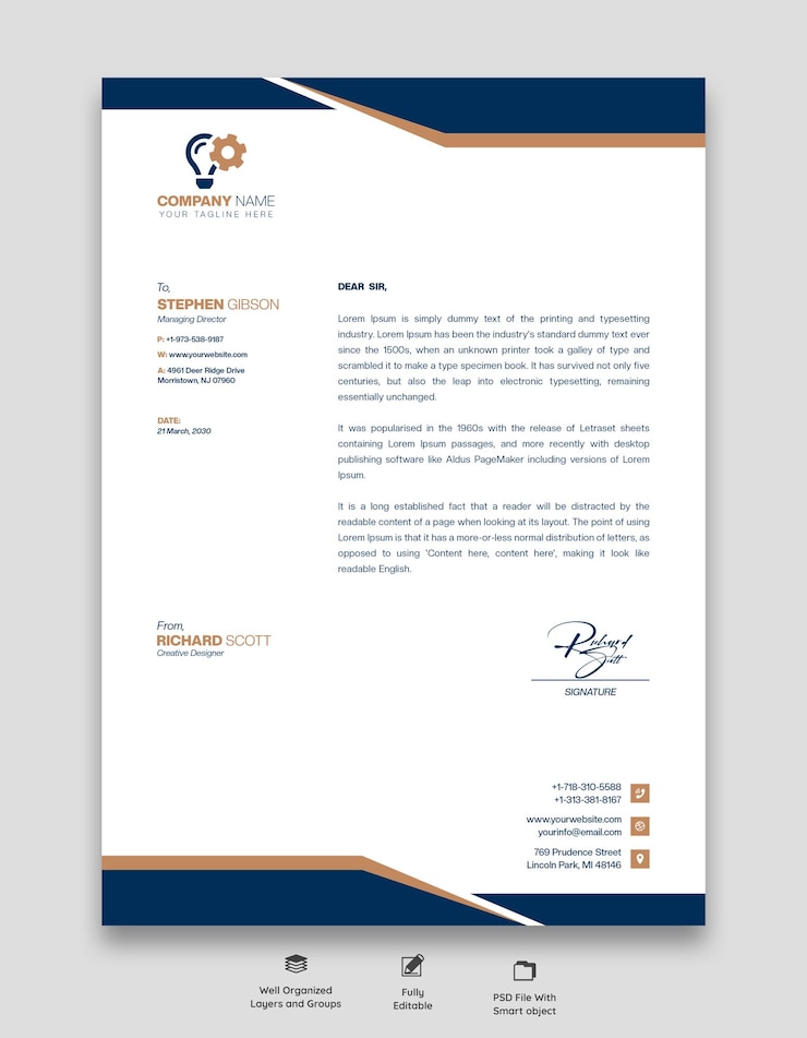 PSD modelo de papel de carta para empresas e empresas modernas