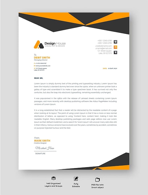 Modelo de papel timbrado comercial moderno PSD gratuito