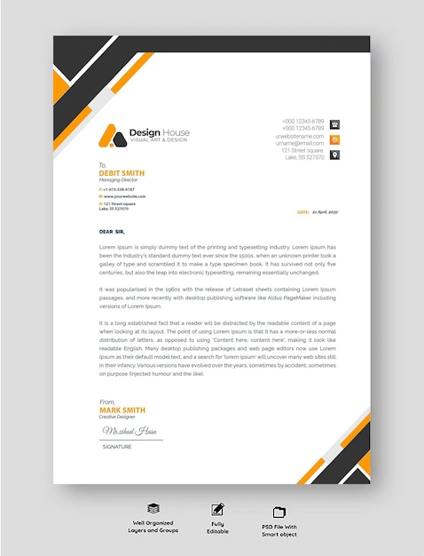 Modelo de papel timbrado comercial moderno PSD gratuito