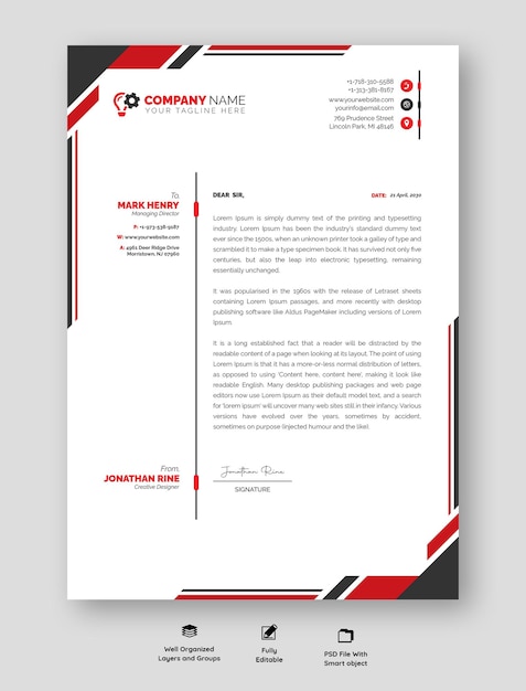 Modelo de papel timbrado empresarial e corporativo moderno