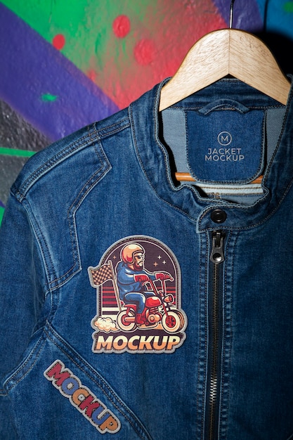 Modelo de patches em jaqueta de jeans