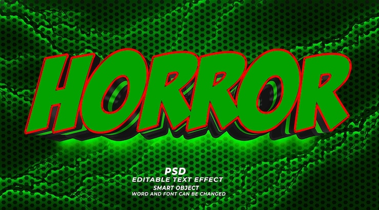 PSD modelo de photoshop de efeito de texto editável 3d de zona de horror