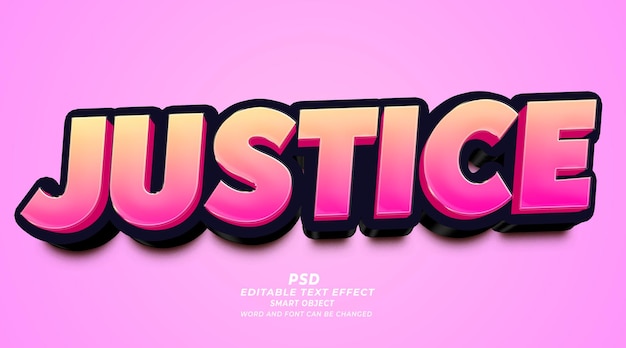 Modelo de photoshop de efeito de texto editável 3d Justiça PSD