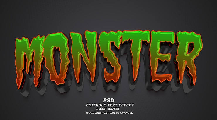 PSD modelo de photoshop de efeito de texto editável monster psd 3d
