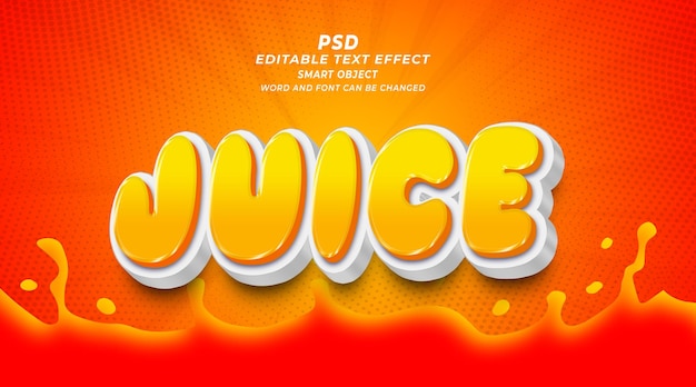 PSD modelo de photoshop de efeito de texto editável psd juice 3d com fundo bonito