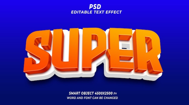 Modelo de photoshop de efeito de texto editável super 3d psd com fundo