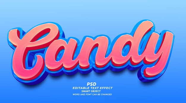 Modelo de photoshop de efeito de texto PSD editável de doces 3d