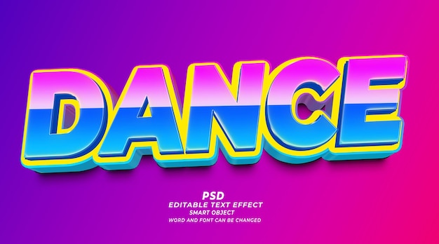 Modelo de photoshop de efeito de texto PSD editável em 3d de dança